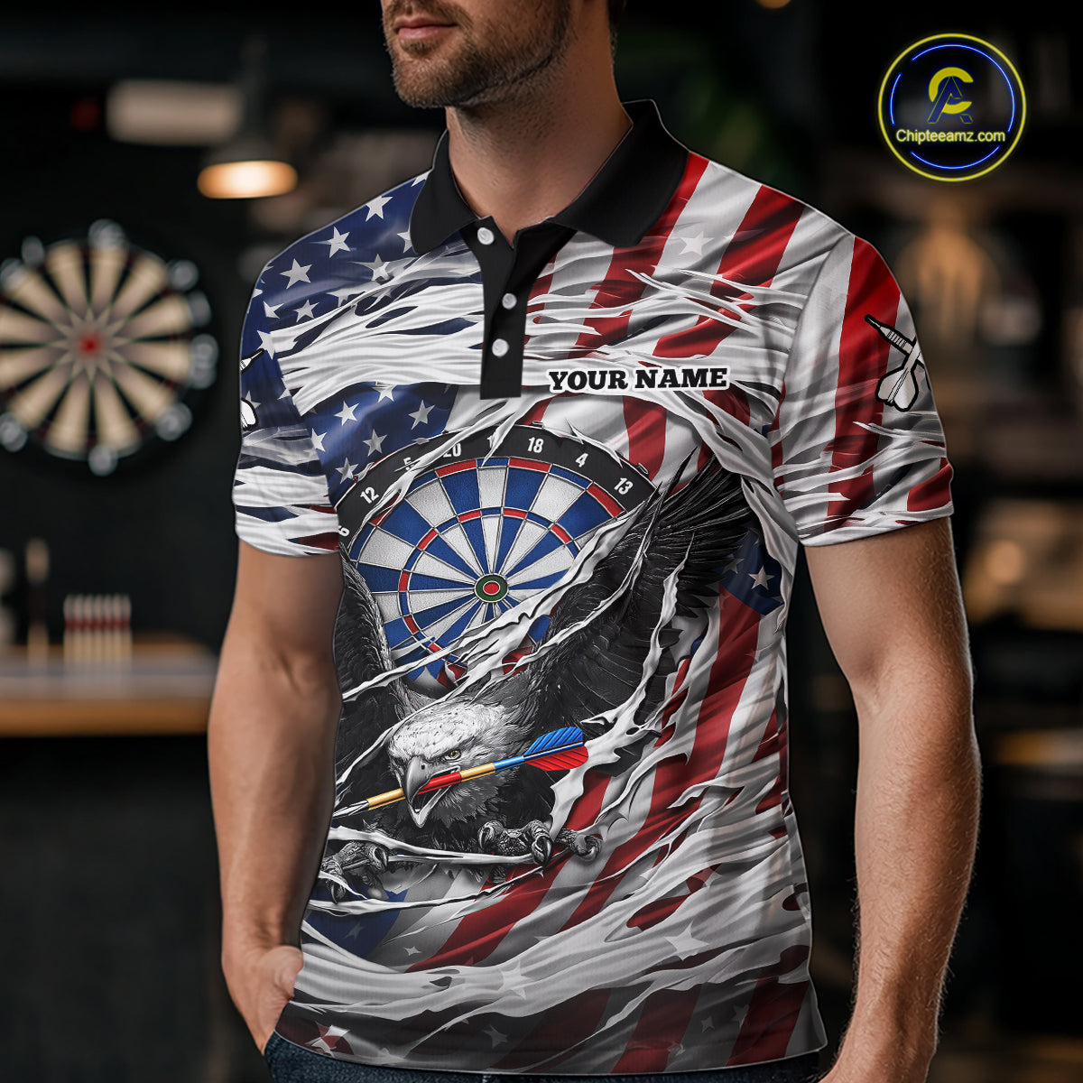 Eagle Plays Dart Arrow Freedom Patriotic Darts Polo Shirt Personalized US Flag Men Dart Jerseys NYN2519