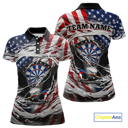 Eagle Plays Dart Arrow Freedom Patriotic Darts Polo Shirt Personalized US Flag Women Dart Jerseys NYN2519