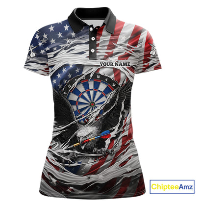 Eagle Plays Dart Arrow Freedom Patriotic Darts Polo Shirt Personalized US Flag Women Dart Jerseys NYN2519