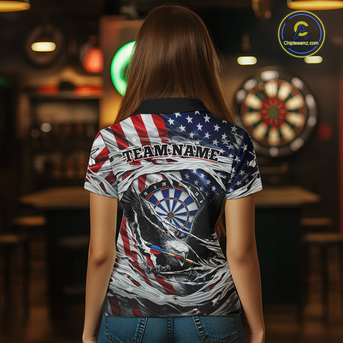 Eagle Plays Dart Arrow Freedom Patriotic Darts Polo Shirt Personalized US Flag Women Dart Jerseys NYN2519