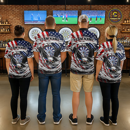 Eagle Plays Dart Arrow Freedom Patriotic Darts Quarter-zip Shirt Personalized US Flag Women Dart Jerseys NYN2519