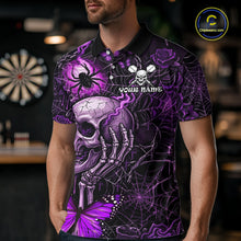 Load image into Gallery viewer, Custom Purple Skull Butterfly Mens Dart Shirts Spider Smoke Dartboard Darts Polo &amp; 1/4-Zip Jerseys NYN3076