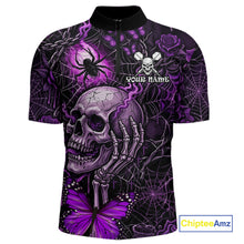 Load image into Gallery viewer, Custom Purple Skull Butterfly Mens Dart Shirts Spider Smoke Dartboard Darts Polo &amp; 1/4-Zip Jerseys NYN3076