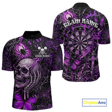 Load image into Gallery viewer, Custom Purple Skull Butterfly Mens Dart Shirts Spider Smoke Dartboard Darts Polo &amp; 1/4-Zip Jerseys NYN3076