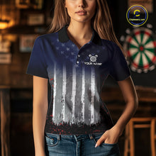 Load image into Gallery viewer, Gray, Blue And Red Grunge US Flag Darts Polo &amp; 1/4-Zip Shirt Custom Patriotic Dart Jersey For Women NYN3081