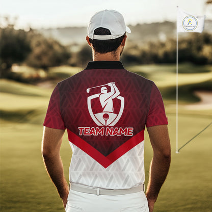 White And Red Geometric Golf Polo Golf Shirts For Men Personalized Golf Team Attire NYN3249