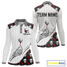 Load image into Gallery viewer, Red Roses Skull Pattern Golf Polo Shirts For Women Custom Bone Hand Golf Team Tournament NYN3254