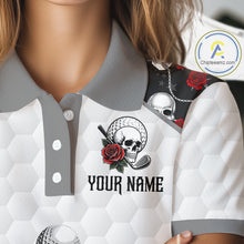 Load image into Gallery viewer, Red Roses Skull Pattern Golf Polo Shirts For Women Custom Bone Hand Golf Team Tournament NYN3254