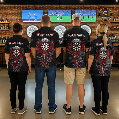 Red Sugar Skull Tattoo Custom Team Dart Polo Quarter-Zip Shirts Roses Skull Darts Jersey For Women NYN4146