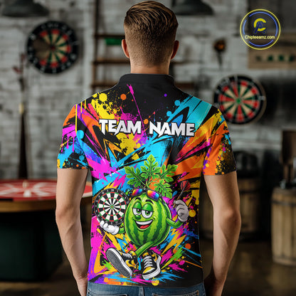 Splatter Watermelon Darts Polo Quarter-Zip Shirt For Men Custom Colorful Funny Darts Tournament Jersey NYN4900