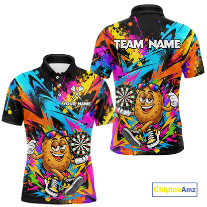 Splatter Potato Darts Polo Quarter-Zip Shirt For Men Custom Colorful Funny Darts Tournament Jersey NYN4901
