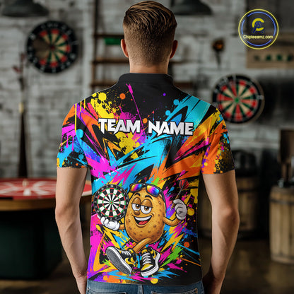 Splatter Potato Darts Polo Quarter-Zip Shirt For Men Custom Colorful Funny Darts Tournament Jersey NYN4901