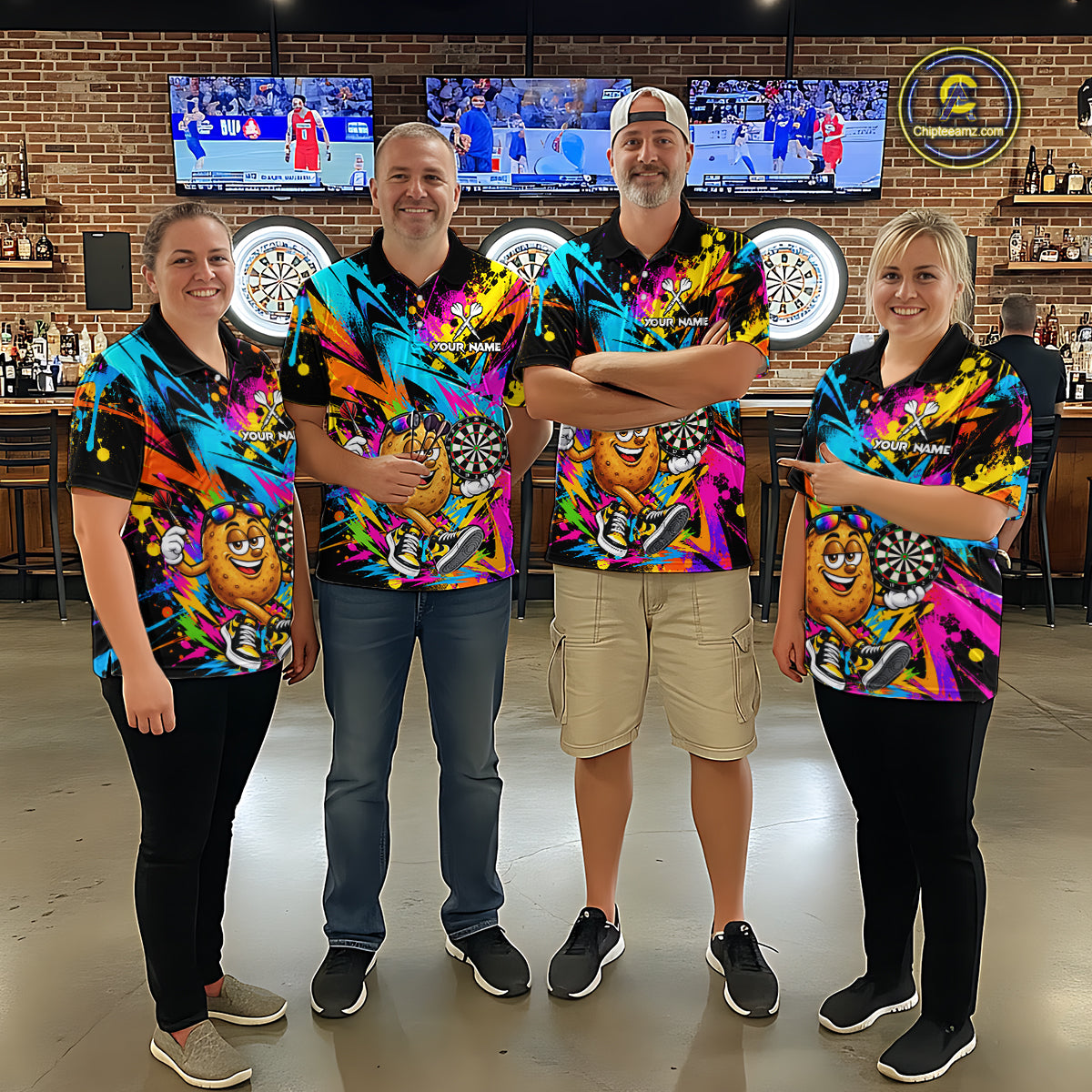 Splatter Potato Darts Polo Quarter-Zip Shirt For Men Custom Colorful Funny Darts Tournament Jersey NYN4901