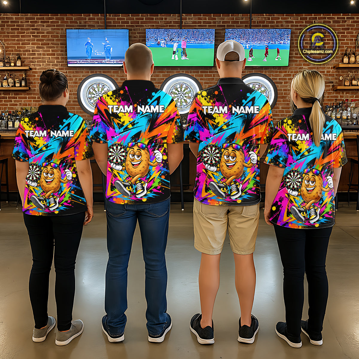 Splatter Potato Darts Polo Quarter-Zip Shirt For Men Custom Colorful Funny Darts Tournament Jersey NYN4901