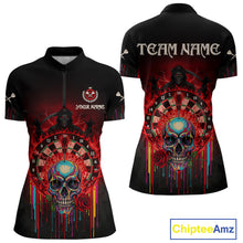Load image into Gallery viewer, Custom Red Flames Grim Reaper Dartboard Men Darts Polo Shirt Rose Skulls Darts Jersey NYN1975