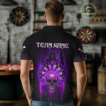 Load image into Gallery viewer, Custom Purple Flames Grim Reaper Dartboard Men Darts Polo Shirt Rose Skulls Darts Jersey NYN1976