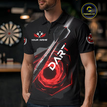 Load image into Gallery viewer, Black And Red Geometry Swirl Dart Arrow Custom Men Darts Polo Shirt Dart Gifts NYN1982