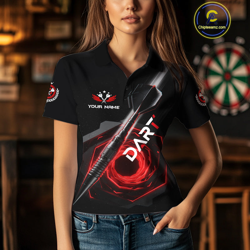 Black And Red Geometry Swirl Dart Arrow Custom Men Darts Polo Shirt Dart Gifts NYN1982