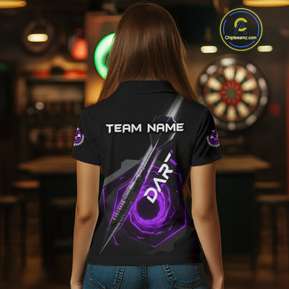 Black And Purple Geometry Swirl Dart Arrow Custom Men Darts Polo Shirt Dart Gifts NYN1983