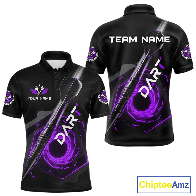 Black And Purple Geometry Swirl Dart Arrow Custom Men Darts Polo Shirt Dart Gifts NYN1983