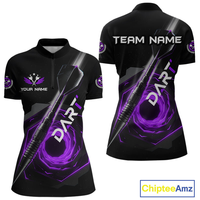 Black And Purple Geometry Swirl Dart Arrow Custom Men Darts Polo Shirt Dart Gifts NYN1983