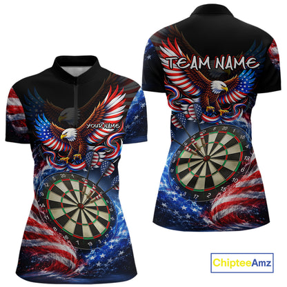 Eagle Dartboard US Flag Freedom Darts Quarter-Zip Shirt Personalized Patriotic Women Dart Jerseys NYN2527