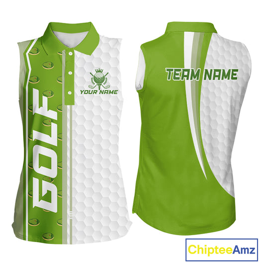 Green Golf Course Golf Sleeveless Polo Shirts For Women Custom Team Name White Golf Ball Jersey NYN3258