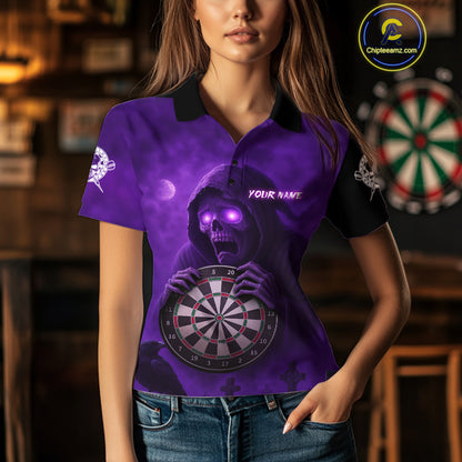 Custom Purple Ravens Grim Reaper Halloween Women Dart Polo Shirt Dart Team Jersey NYN1450