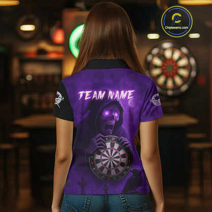 Custom Purple Ravens Grim Reaper Halloween Women Dart Polo Shirt Dart Team Jersey NYN1450