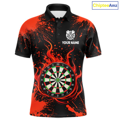 Custom Red Splatter Dartboard Flame Darts Polo 1/4-Zip Shirt For Men US Flag Darts Team Apparel NYN4530