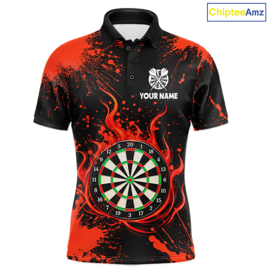 Custom Red Splatter Dartboard Flame Darts Polo 1/4-Zip Shirt For Men US Flag Darts Team Apparel NYN4530