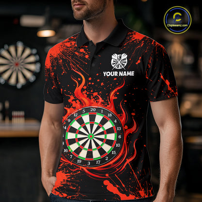 Custom Red Splatter Dartboard Flame Darts Polo 1/4-Zip Shirt For Men US Flag Darts Team Apparel NYN4530