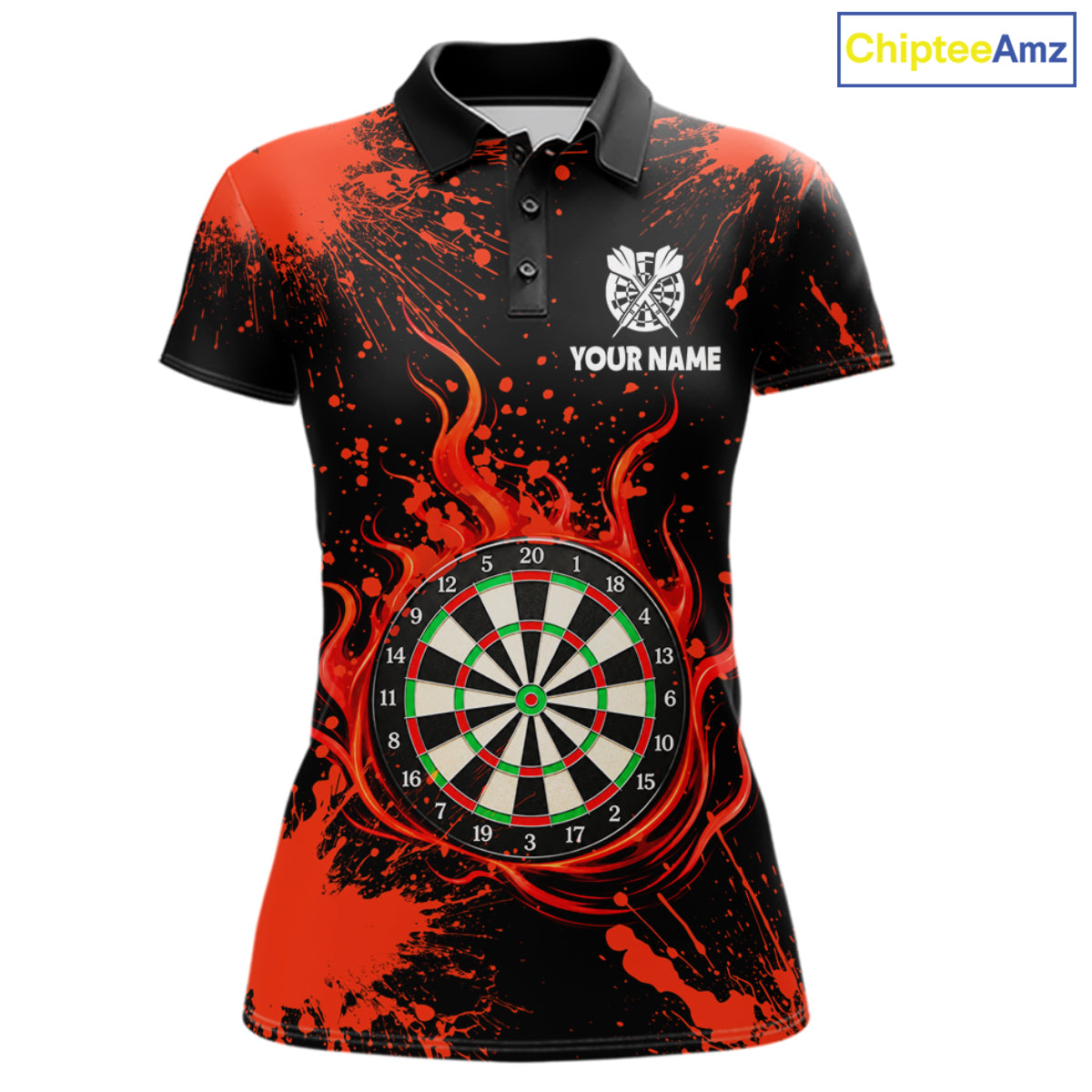Custom Red Splatter Dartboard Flame Darts Polo 1/4-Zip Shirt For Women US Flag Darts Team Apparel NYN4530