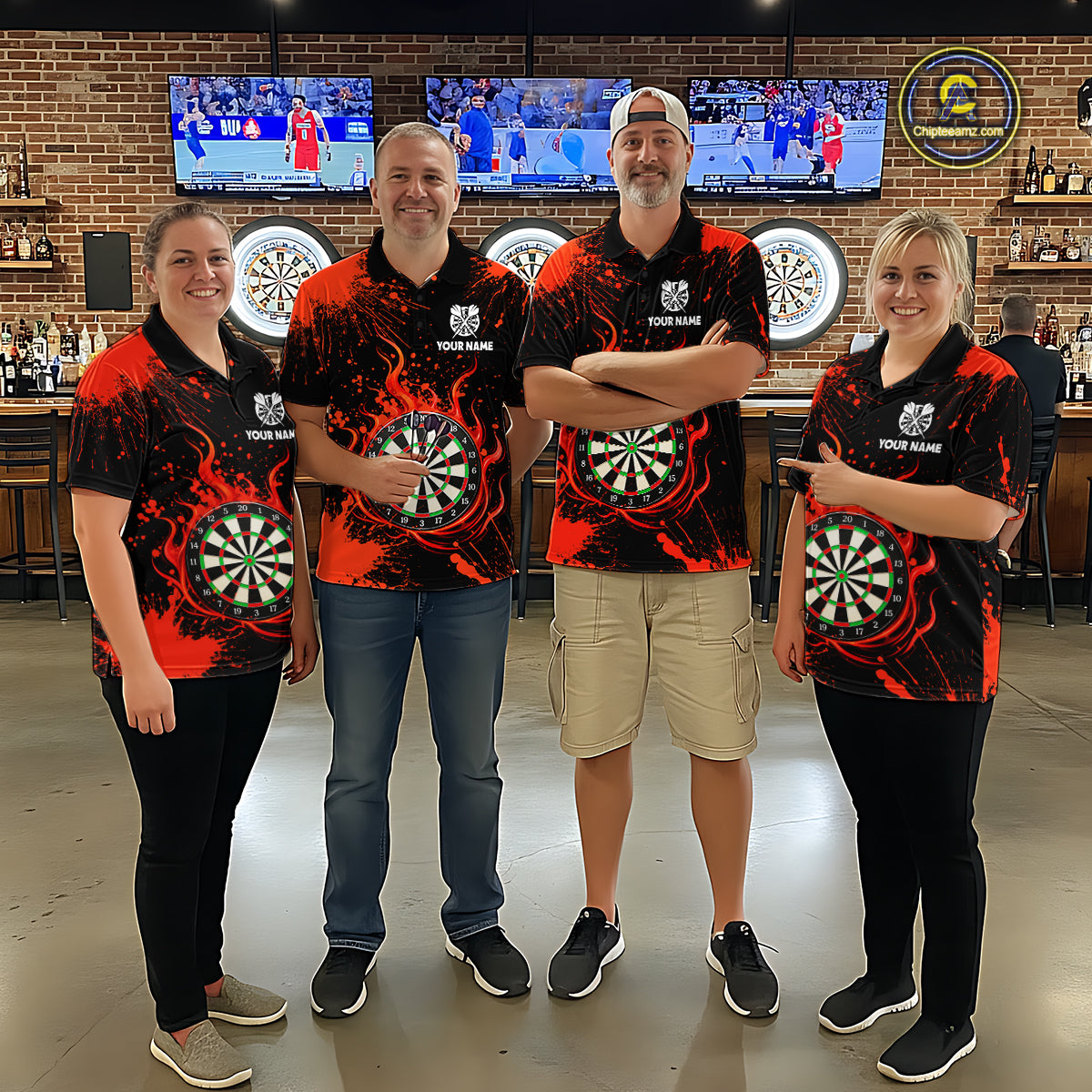 Custom Red Splatter Dartboard Flame Darts Polo 1/4-Zip Shirt For Men US Flag Darts Team Apparel NYN4530