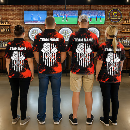 Custom Red Splatter Dartboard Flame Darts Polo 1/4-Zip Shirt For Men US Flag Darts Team Apparel NYN4530