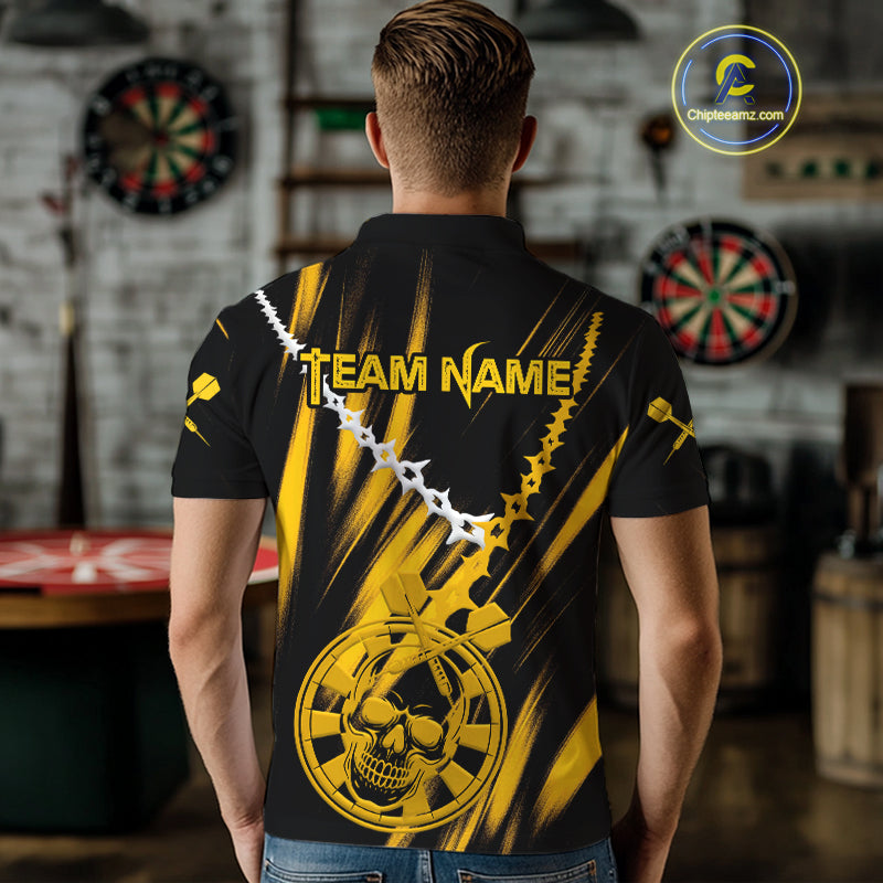 Custom White Chain Yellow Skull Dartboard Dart Men Polo Jerseys Grunge Dart Shirt NYN1716