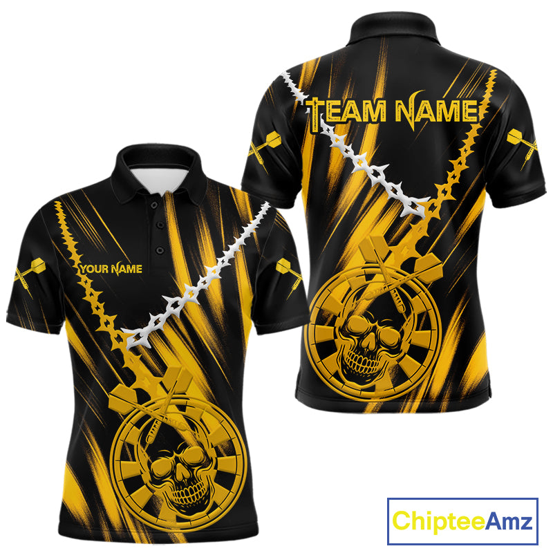 Custom White Chain Yellow Skull Dartboard Dart Men Polo Jerseys Grunge Dart Shirt NYN1716