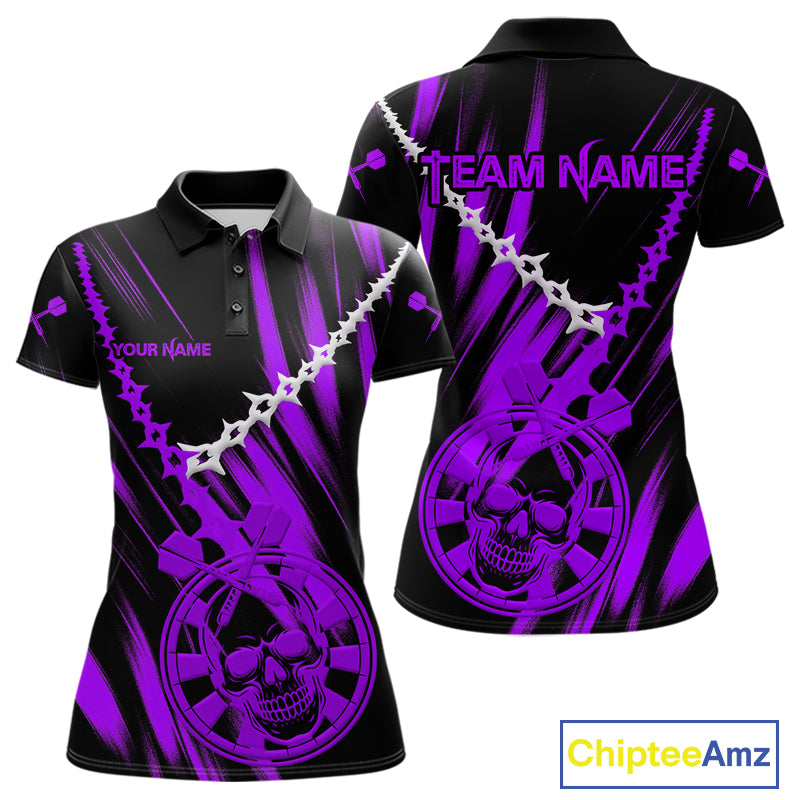 Custom White Chain Purple Skull Dartboard Dart Women Polo Jerseys Grunge Dart Shirt NYN1717