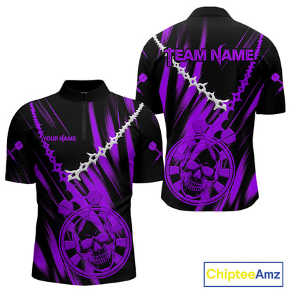 Custom White Chain Purple Skull Dartboard Dart Men 1/4-Zip  Jerseys Grunge Dart Shirt NYN1717