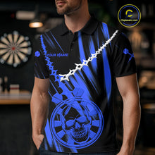 Load image into Gallery viewer, Custom White Chain Blue Skull Dartboard Dart Men Polo Jerseys Grunge Dart Shirt NYN1718