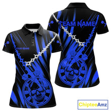 Load image into Gallery viewer, Custom White Chain Blue Skull Dartboard Dart Women Polo Jerseys Grunge Dart Shirt NYN1718
