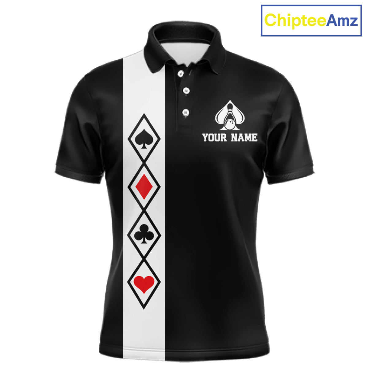 Poker Bowling Polo Quarter-Zip Shirt For Men Custom Black And Red Poker Bowling Tournament Jersey NYN4906