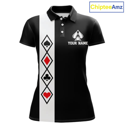 Poker Bowling Polo Quarter-Zip Shirt For Women Custom Black And Red Poker Bowling Tournament Jersey NYN4906