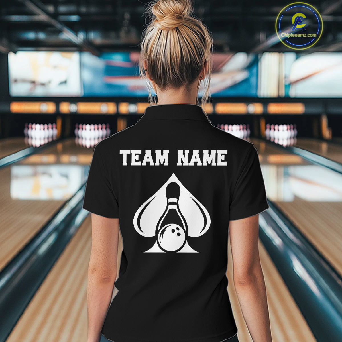 Poker Bowling Polo Quarter-Zip Shirt For Women Custom Black And Red Poker Bowling Tournament Jersey NYN4906