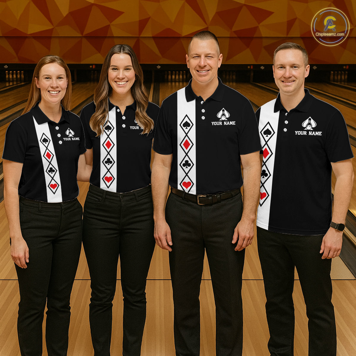 Poker Bowling Polo Quarter-Zip Shirt For Women Custom Black And Red Poker Bowling Tournament Jersey NYN4906