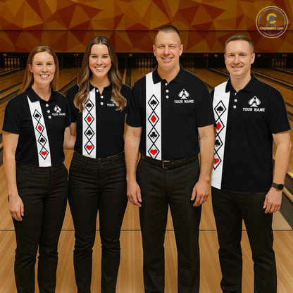 Poker Bowling Polo Quarter-Zip Shirt For Women Custom Black And Red Poker Bowling Tournament Jersey NYN4906
