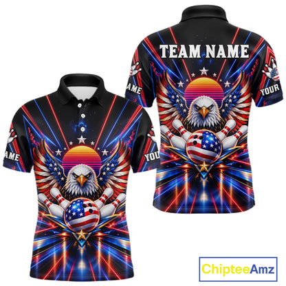 Eagle Bowling Polo 1/4-Zip Shirt For Men Custom Red & Blue Lighting Retro 80S Bowling Team Jersey NYN4909