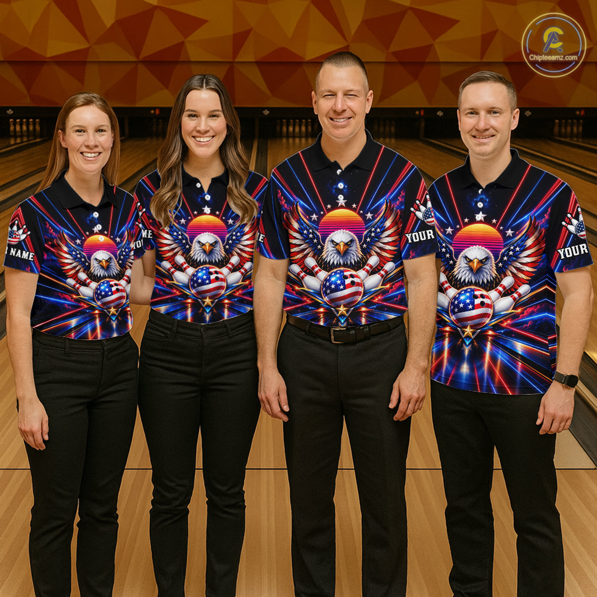 Eagle Bowling Polo 1/4-Zip Shirt For Men Custom Red & Blue Lighting Retro 80S Bowling Team Jersey NYN4909