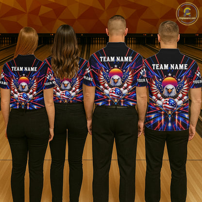 Eagle Bowling Polo 1/4-Zip Shirt For Men Custom Red & Blue Lighting Retro 80S Bowling Team Jersey NYN4909