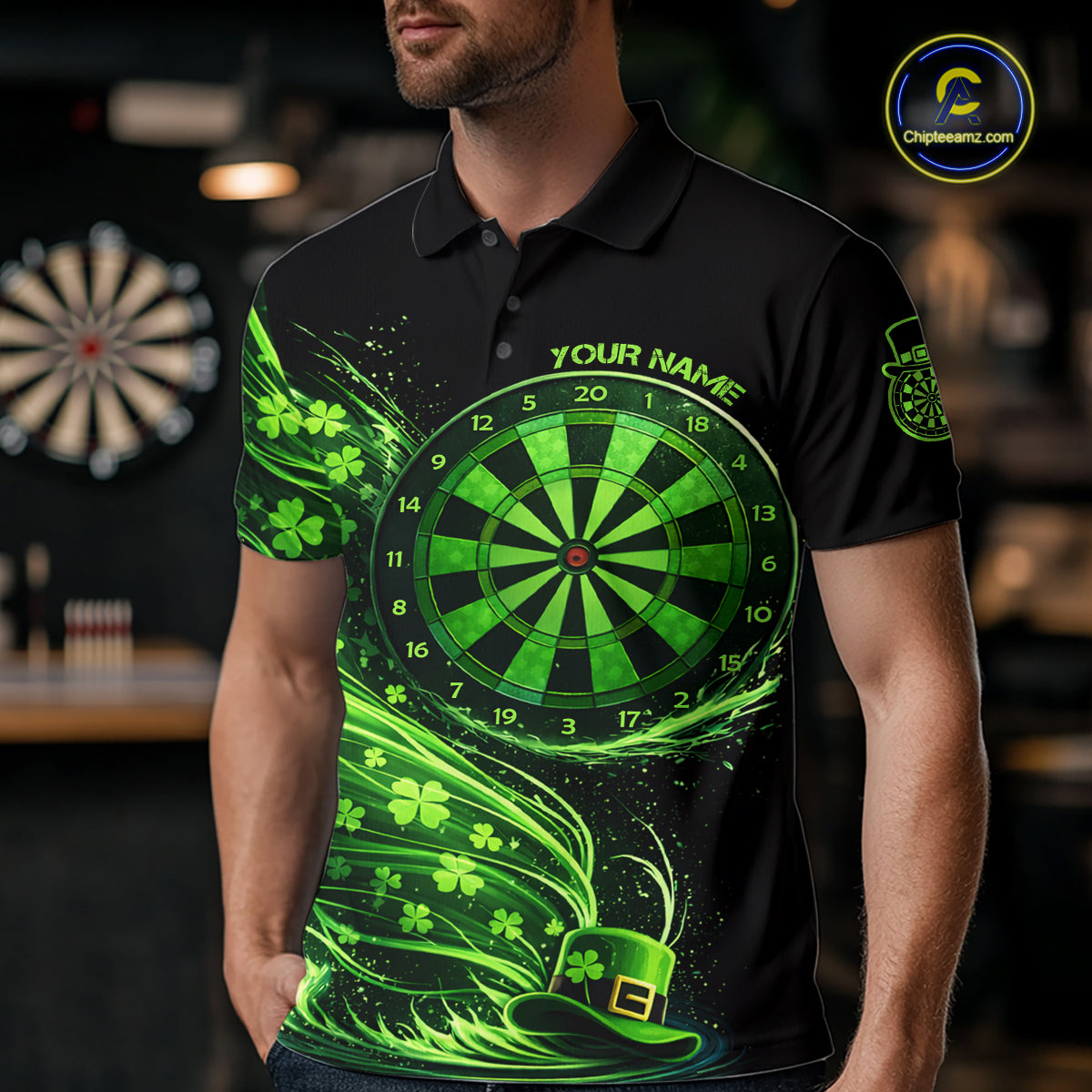 Funny Shamrock Tornado Dartboard Men Darts Polo Shirt Custom St Patrick's Day Darts Team Jersey NYN2532